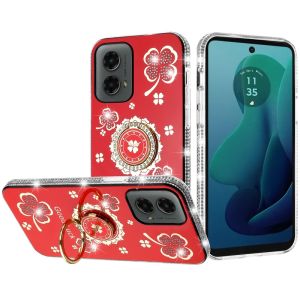 For Motorola Moto G 5G 2024 Splendid Glitter with Diamonds All Around Edges Ring Stand Case Cover - Red