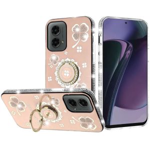 For Motorola Moto G Stylus 5G 2024 Splendid Glitter with Diamonds All Around Edges Ring Stand Case Cover - Gold