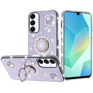 For Samsung A16 5G Splendid Glitter with Diamonds All Around Edges Ring Stand Case Cover - Purple