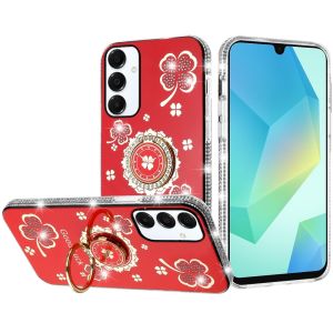 For Samsung A16 5G Splendid Glitter with Diamonds All Around Edges Ring Stand Case Cover - Red