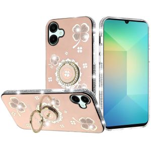 For Samsung A06 Splendid Glitter with Diamonds All Around Edges Ring Stand - Gold