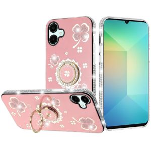 For Samsung A06 Splendid Glitter with Diamonds All Around Edges Ring Stand - Pink