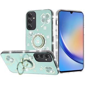 For Samsung A15 5G Splendid Glitter with Diamonds All Around Edges Ring Stand Case Cover - Teal