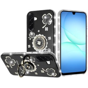 For Samsung A17 5G Splendid Glitter with Diamonds All Around Edges Ring Stand Case Cover - Black
