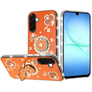 For Samsung A17 5G Splendid Glitter with Diamonds All Around Edges Ring Stand Case Cover - Cosmic Orange
