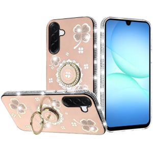 For Samsung A17 5G Splendid Glitter with Diamonds All Around Edges Ring Stand Case Cover - Gold