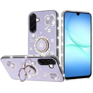 For Samsung A17 5G Splendid Glitter with Diamonds All Around Edges Ring Stand Case Cover - Purple