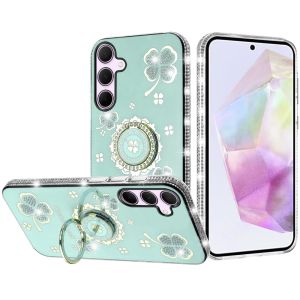 For Samsung Galaxy A36 Splendid Glitter with Diamonds All Around Edges Ring Stand Case Cover - Teal