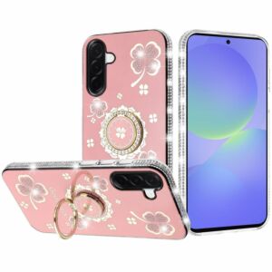 For Samsung Galaxy A37 / A36 Splendid Glitter with Diamonds All Around Edges Ring Stand Case Cover - Pink