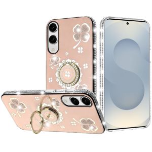 For Samsung Galaxy s25 Edge Splendid Glitter with Diamonds All Around Edges Ring Stand Case Cover - Gold
