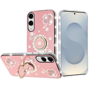 For Samsung Galaxy s25 Edge Splendid Glitter with Diamonds All Around Edges Ring Stand Case Cover - Pink