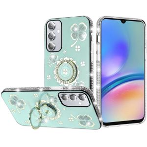 For Samsung Galaxy A05s Splendid Glitter with Diamonds All Around Edges Ring Stand Case Cover - Teal