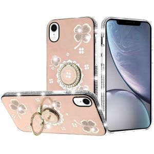 For iPhone XR Splendid Glitter with Diamonds All Around Edges Ring Stand - Gold