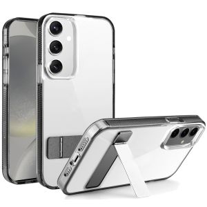For Samsung Galaxy s24 Sturdy Metal Kickstand Premium Transparent 2.0mm Thick PC TPU - Smoke