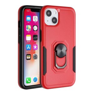 For iPhone 14 PLUS Tough Strong Dual Layer Flat Magnetic Ring Stand Case Cover - Red