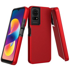 For TCL 50 LE Texturized Dotted Design Hybrid Case - Red
