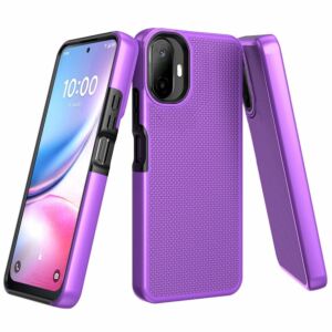 For TCL K70 5G Texturized Dotted Design Hybrid Case - Dark Purple