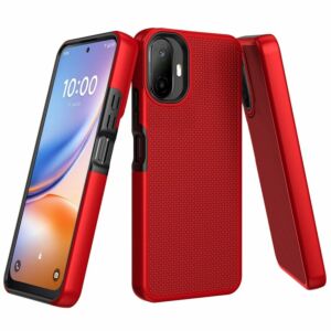 For TCL K70 5G Texturized Dotted Design Hybrid Case - Red