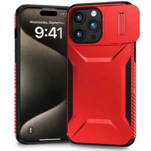 For iP15 Pro Max Ultimate U Design Hybrid with Camera Window Covering - Red