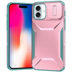 For iPhone 16 6.1 inch Ultimate U Design Hybrid with Camera Window Covering - Pink+Teal