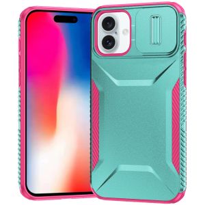 For iPhone 16 6.1 inch Ultimate U Design Hybrid with Camera Window Covering - Teal+Pink