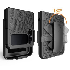 For Samsung Galaxy Z Flip3 Unique 3in1 Holster Combo Hybrid Case Cover - Black