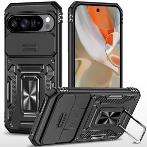 For Google Pixel 10 Pro XL Utter Tough Metal Ring Movable Camera Window Hybrid Case Cover - Black