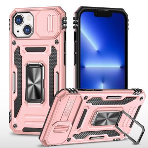 For Apple iPhone 11 (XI6.1) Utter Tough Metal Ring Movable Camera Window Hybrid Case Cover - Rose Gold
