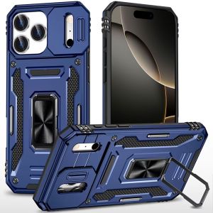For iPhone 17 Pro Utter Tough Metal Ring Movable Camera Window Hybrid Case Cover - Navy blue