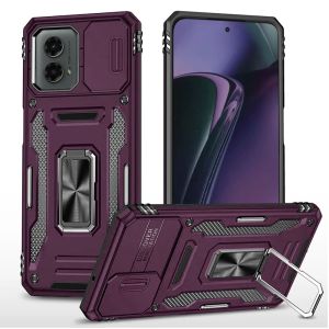 For Motorola Moto G Stylus 5G 2024 Utter Tough Metal Ring Movable Camera Window Hybrid Case Cover - Dark Purple
