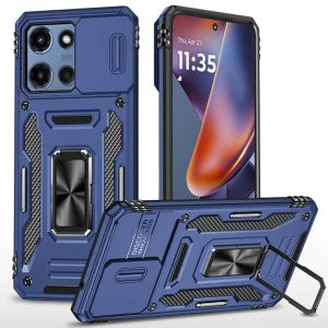 For Moto G 5G 2025/2026 - G Play 2026 - Utter Tough Metal Ring Movable Camera Window Hybrid Case Cover - Navy blue