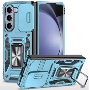 For Samsung Z Fold 6 Utter Tough Metal Ring Movable Camera Window Hybrid Case Cover - Light Blue