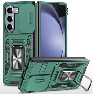 For Samsung Z Fold 6 Utter Tough Metal Ring Movable Camera Window Hybrid Case Cover - Midnight Green
