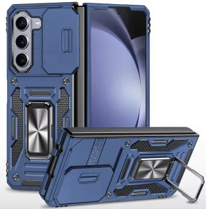For Samsung Z Fold 6 Utter Tough Metal Ring Movable Camera Window Hybrid Case Cover - Navy blue