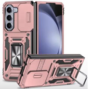 For Samsung Z Fold 6 Utter Tough Metal Ring Movable Camera Window Hybrid Case Cover - Rose Gold