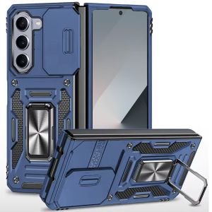 For Samsung Z Fold 7 Utter Tough Metal Ring Movable Camera Window Hybrid Case Cover - Navy blue