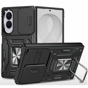 For Samsung Z Fold 8 Utter Tough Metal Ring Movable Camera Window Hybrid Case Cover - Black