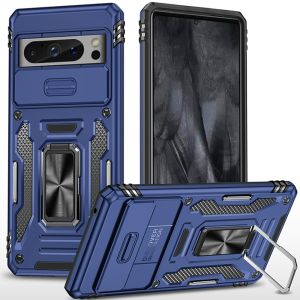 For Google Pixel 8 Pro 5G Utter Tough Metal Ring Movable Camera Window Hybrid Case Cover - Navy blue