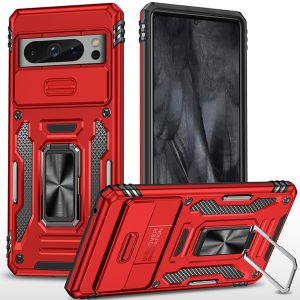 For Google Pixel 8 Pro 5G Utter Tough Metal Ring Movable Camera Window Hybrid Case Cover - Red