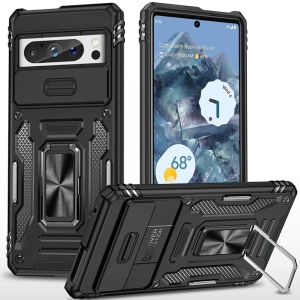 For Google Pixel 9 Pro 6.8inch Utter Tough Metal Ring Movable Camera Window Hybrid Case Cover - Black