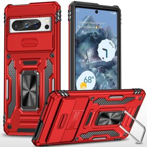 For Google Pixel 9 Pro 6.8inch Utter Tough Metal Ring Movable Camera Window Hybrid Case Cover - Red