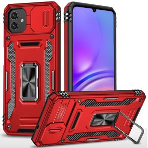 For Samsung A05 Utter Tough Metal Ring Movable Camera Window Hybrid Case Cover - Red