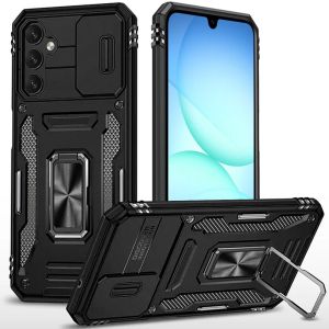 For Samsung A17 5G Utter Tough Metal Ring Movable Camera Window Hybrid Case Cover - Black