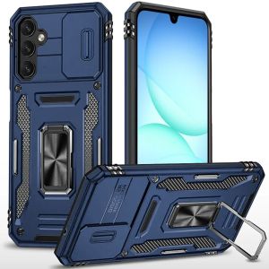 For Samsung A17 5G Utter Tough Metal Ring Movable Camera Window Hybrid Case Cover - Navy blue