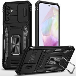 For Samsung Galaxy A36 Utter Tough Metal Ring Movable Camera Window Hybrid Case Cover - Black