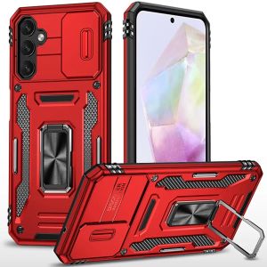 For Samsung Galaxy A36 Utter Tough Metal Ring Movable Camera Window Hybrid Case Cover - Red