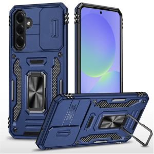 For Samsung Galaxy A37 Utter Tough Metal Ring Movable Camera Window Hybrid Case Cover - Navy blue