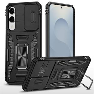 For Samsung Galaxy s25 Edge Utter Tough Metal Ring Movable Camera Window Hybrid Case Cover - Black