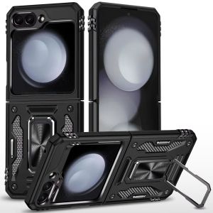 For Samsung Z Flip 6 Utter Tough Metal Ring Movable Camera Window Hybrid Case Cover - Black