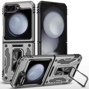 For Samsung Z Flip 6 Utter Tough Metal Ring Movable Camera Window Hybrid Case Cover - Gray